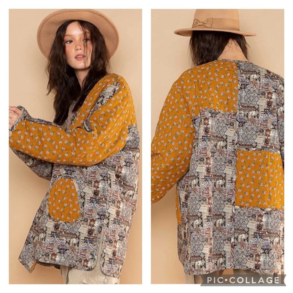 POL Quilted Patchwork Jacket Oversized Floral Size M/L - Picture 1 of 7